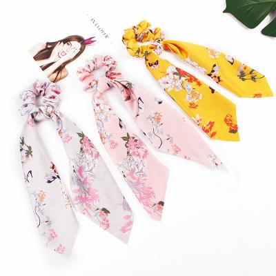 China Fabric Hair Scrunchies Silk Satin Elastic Hair Bands Hair Scarf Ponytail Holder Scrunchy Ties Vintage Accessories For Women Girls for sale