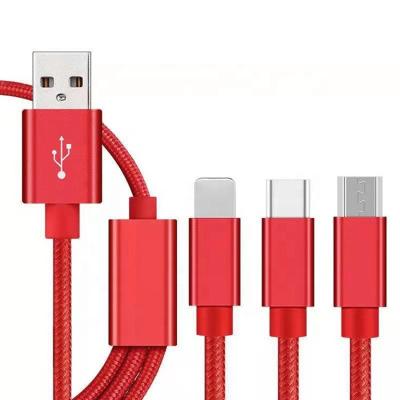 China Fast Charging Nylon Braided 3ft 6ft 10ft 3 In 1 Micro USB 8pin Type C USB Charger Cable 3.0 Fast Charging Data Cable For Mobile Phone for sale