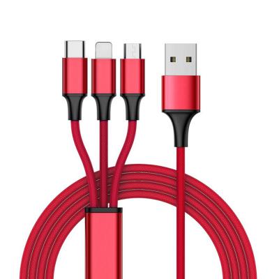 China Custom logo fast charging high quality nylon braided 3ft 3 in 1 type C v8 3A usb charger cable micro usb 8pin fast charging cable for sale