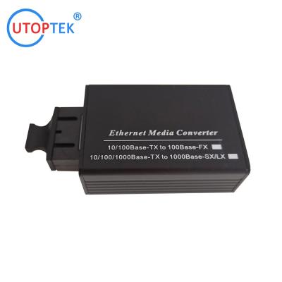 China 10 100 1000m Single Mode 20km Fiber Optic Mini Media Converter for sale