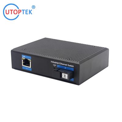 China UT11G-SC20A/B 10/100/1000M 1fiber+1RJ45 unmanaged industrial media converter DIN Rail converter for sale