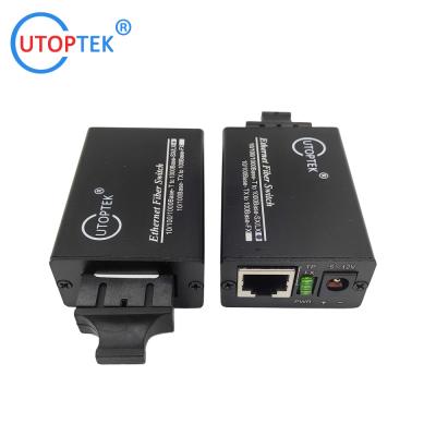 China Mini size 10/100/1000M Base 1310nm Single mode dual SC 20km fast Ethernet Fiber Optic Media Converter for sale