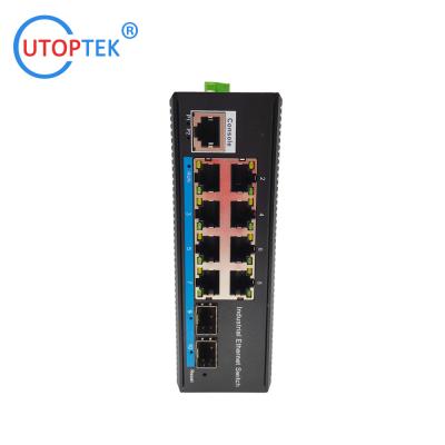 China UT28GMP-SFP L2 Managed Industrial 2x1000M SFP port+ 8x10/100/1000M RJ45 POE port +1xConsole port -40 ~+85 ℃ POE Switch for sale