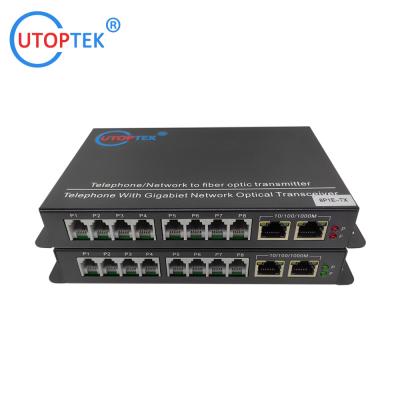 China 8Ch RJ-11 Telephone+2GE Ethernet to fiber converter,PCM Voice over fiber Media Converter ,fxs/fxo to fiber converter for sale