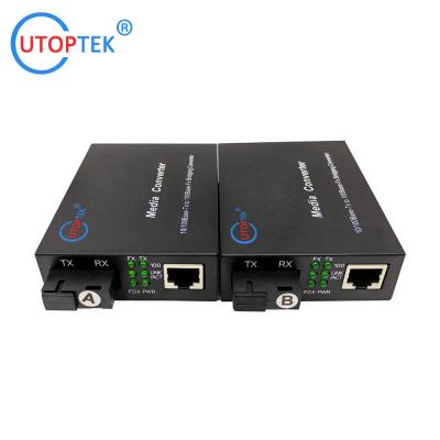 China 10/100Mbps Fiber media converter 20km single SC fast Ethernet RJ45 to Fiber Media Converter for CCTV Network security for sale