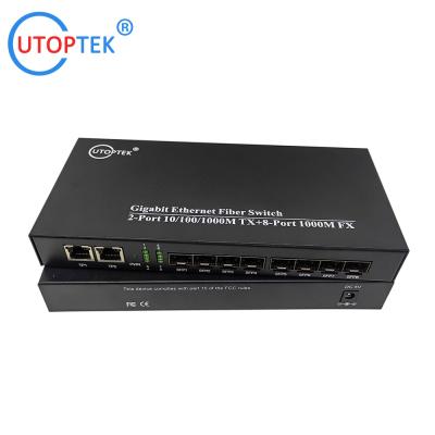 China 10/100/1000Mbps 2port RJ45+8port SFP fiber ethernet media converter switch normal switch for sale