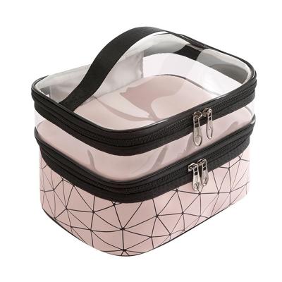 China Large Capacity Multifunctional Clear Cosmetic Bag Double Make Up Case Large Capacity Makeup Organizer Toiletry Beauty Storage For Women for sale