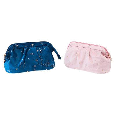 China New Bronzed Portable Organizer Cosmetic Bags Large Capacity Star and Moon Hair Makeup Bag Velvet Storage Makeup Cases for sale