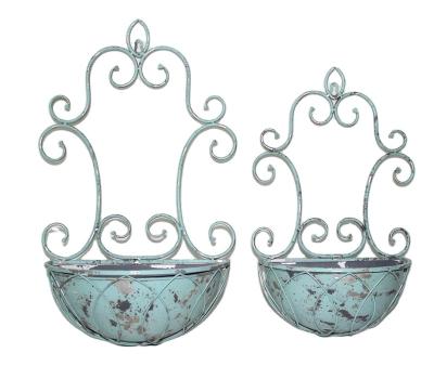 China CLASSIC Retro Style Rusty Turquoise Color Wall Mounted Flower Pot for sale