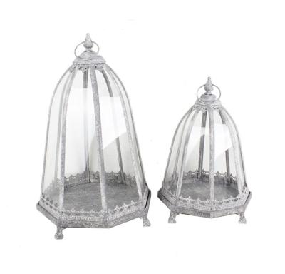 China Home And Garden Decoration Antique Gray Metal French Country Vintage Planter Greenhouse for sale