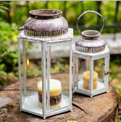 China American Retro Wrought Iron Home Wind Lantern Decoration Floor Ornaments Hanging Glass Sconce Garden Yard Windproof for sale