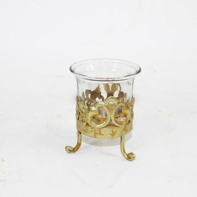 China Mini Decorative Home Decoration Metal Tealight Candle Holder With Glass For Wedding And Christmas for sale