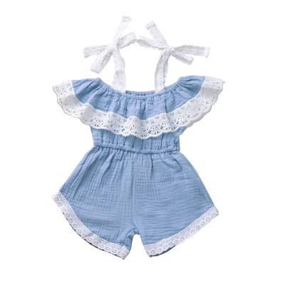 China 394 Summer Baby Toddler Breathable Cotton And Ruffle Kids Canvas Off-Shoulder Overalls for sale