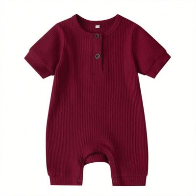 China Summer Infant Baby Clothes Kids Girls Boys Sleeveless Solid Button Ribbed Knitted Romper Overalls 0-18M for sale