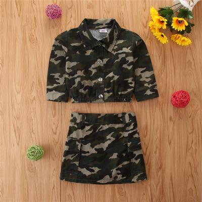 China LYC-2753 vintage girls' camouflage 2 piece spring jacket autumn skirt children's long-sleeved suit for sale