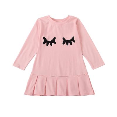 China New style lyc-3156 breathable long sleeve round neck eyelash print ruffle rose colors skirt dress for sale