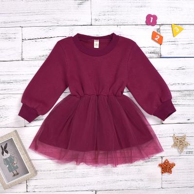 China lyc-3715 Breathable Promotional Kids Pink Red Clothes Fashion Style Tulle Long Sleeve Babies Dress for sale