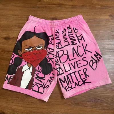 China New Amazon Product Casual Summer Loose Plus Size Cotton Cartoon Print Graffiti Men's Shorts for sale