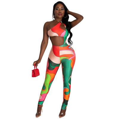 China New Fashion Print Sexy QUICK DRY Halter High Waist Sexy Sports Tight Fitting Casual Women's Overalls for sale