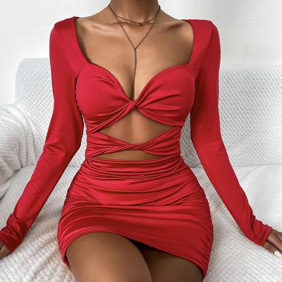 China Anti-static Deep V Neck Dresses Lure Ladies Deep V Neck Dress Deep V Neck Dress for sale