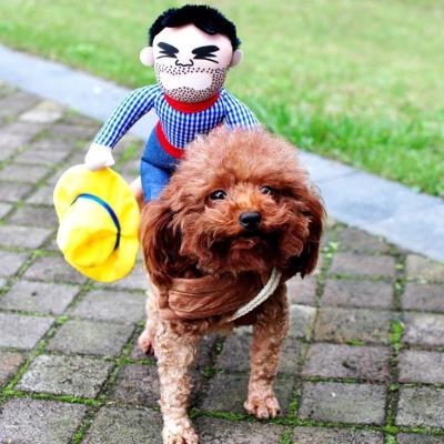 China Funny Stocked Pet Costume Riding Cartoon Cowboy Dog Clothes for sale