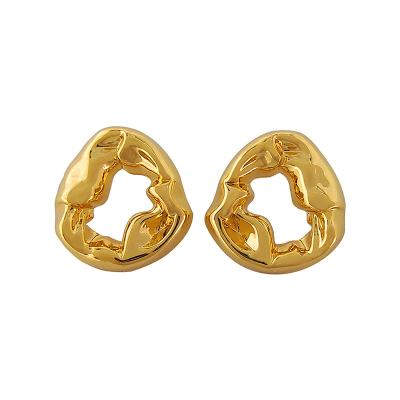 China Environmental Friendly Modern Women Accessories 18k Gold Plated Circle Around Stud Earrings Irregular Pleats Hollow Stud Earrings for sale