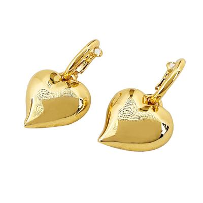 China Environmental Friendly Tasty 18K Gold Plated Brass Hollow Heart Dangle Earring Circle Earrings For Women for sale