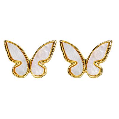 China Butterfly Shell Stud Earrings S925 Silver Needle Environmental Friendly Natural Shell Jewelry for sale