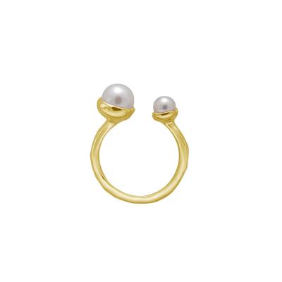 China Hot Sale 18K Natural Pearl Environmentally Friendly Adjustable Gold Plated High Quality Open Ring For Women for sale