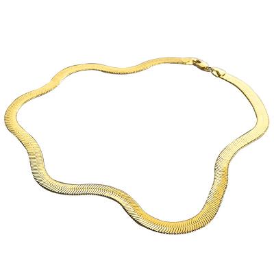 China Environmental Friendly Fashionable Gold Fishbone Chain Necklace Gold Plated Flat Link Snake Chain Choker Necklace For Women for sale