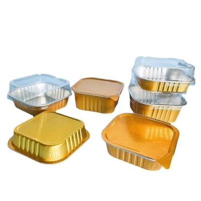 China Hot Sale Square Aluminum Foil Container Baking Molds With Lids Disposable Gold Color Aluminum Foil Cupcake Cup 100ml Packing MM for sale