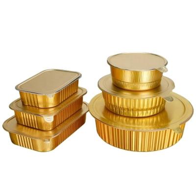 China Rectangular Recyclable Gold Aluminum Foil Container Casserole With Lids For Pie Pizza Dish Baking Cupcake Packing Storing 1400ml 47oz Pcs for sale