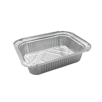 China Food Storing Oblong Aluminum Foil Container BBQ Grilled Fast Food Serving Tray With Plastic Lid Disposable Custom Packaging 185x135x50mm 700ml for sale