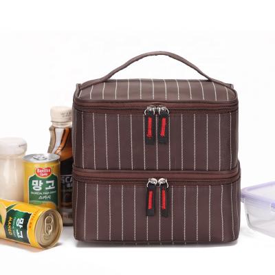 China Picnic Time Wholesales Double Deck 2 Layers Insulated Picnic Cooler Lunch Bag Cooler Bag Storage Food Bag for sale