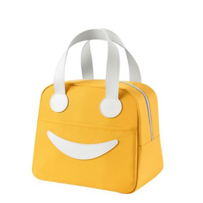 China Fashion Face Meal Package Cooler Bag Insulated Lunch Bag Cooler Updraft Small Size Smile Hanging Bag for sale