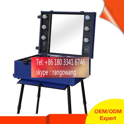 China Fashional Trolley Beauty Case PU Material With Mirror for sale