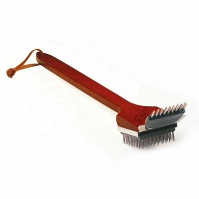 China Easily Cleaned Large Wooden BBQ Brush With Wire Bristle for sale