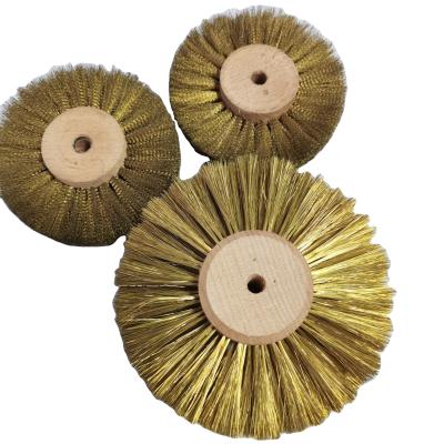 China Industrial copper wire wheel POLISHING brush for descaling wood base wire disc brass brush for polishing for sale