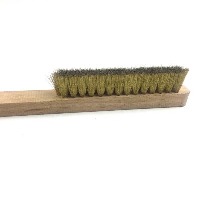 China Wooden handle grinding brass wire brush for petrochemical industry//stainless steel wire polishing brush for sale