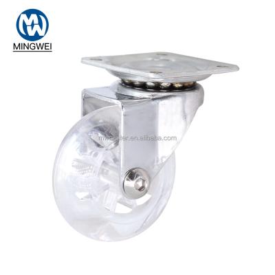 China SWIVEL MW Caster Best price ruedas muebles 1.5 inch  ruedas de silla PU transparent office chair caster wheel with brake for sale