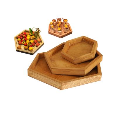 China Wooden Hexagon Serving Trays Set Wooden Coffee Table Tray Wood Fruit Cupcake Tray Customized Size for sale