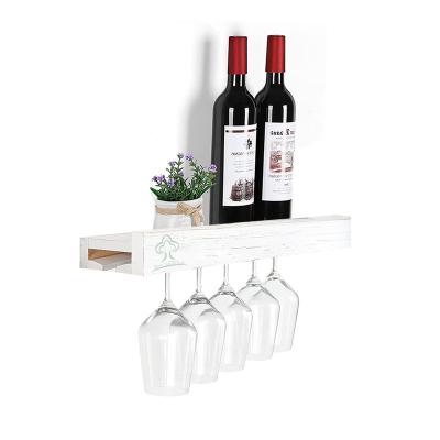 China Wall Mounted Stemware Rack Wooden Wine Glass Rack Rustic Wooden Shelf Viable Glass Rack for sale