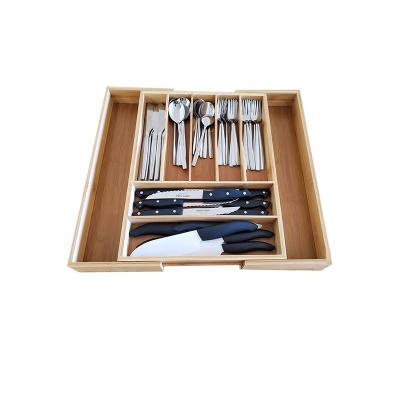 China Minimalist Wooden Tray Bamboo Kitchen Drawer Organizer Kitchen Utensil Holder Silverware Cutlery Storage for sale