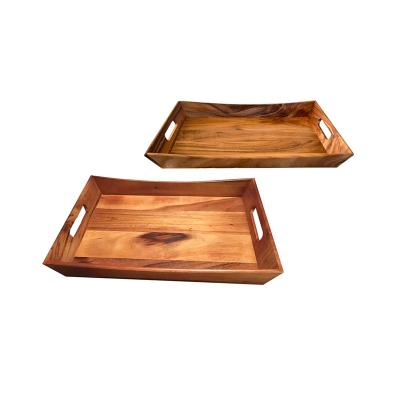 China Hot Selling Rectangular Acacia Wood Tray Serving Tray Wood Tray For Food Customized Size for sale