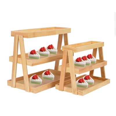 China Modern Wooden Tiered Serving Rack for Cake Table Fruit Display, 3 Tier Durable Wooden Serving Tray for sale