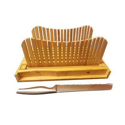 China Sustainable Folding Bamboo Guide Bread Slicer Homemade Bread Bamboo Slicer Cutter With Crumb Tray for sale