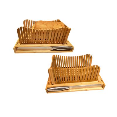 China Sustainable Compact Wooden Bread Cutting Board Bread Slicer Cutting Guide Foldable Bamboo Bread Cutter for sale