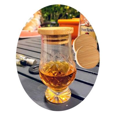 China Reusable Reusable Wooden Whiskey Glass Lids Air-Resistant Bamboo Whiskey Tasting Glassware Airtight Lid for sale