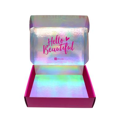 China Custom Recyclable Logo Print Corrugated Pink Holographic Skin Care Cosmetic Hair Care Packaging Ad Boxes Eco Friendly Cosmetics for sale