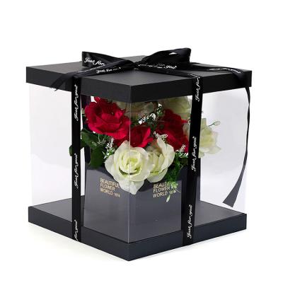 China Wholesale Customizable Plastic Transparent Clear Square Florist Recycled Materials Factory PVC Flower Gift Box Bouquet Presentation Box for sale